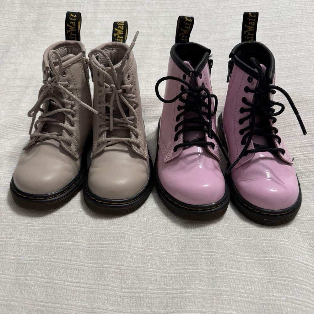 Dr Martens Kids 1460 Boots Lot Pink Patent Beige Lace‎ Up Youth Size 9